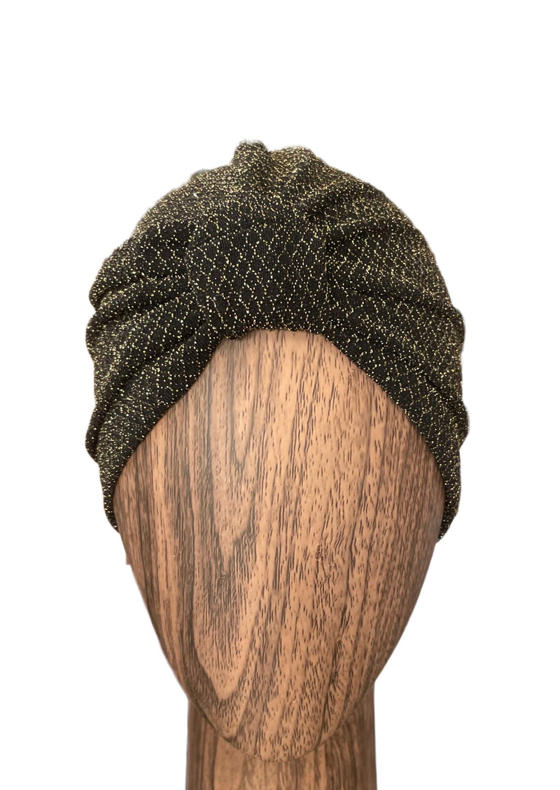 VINTAGE gold/black lurex stretch knit knotted turban, NS