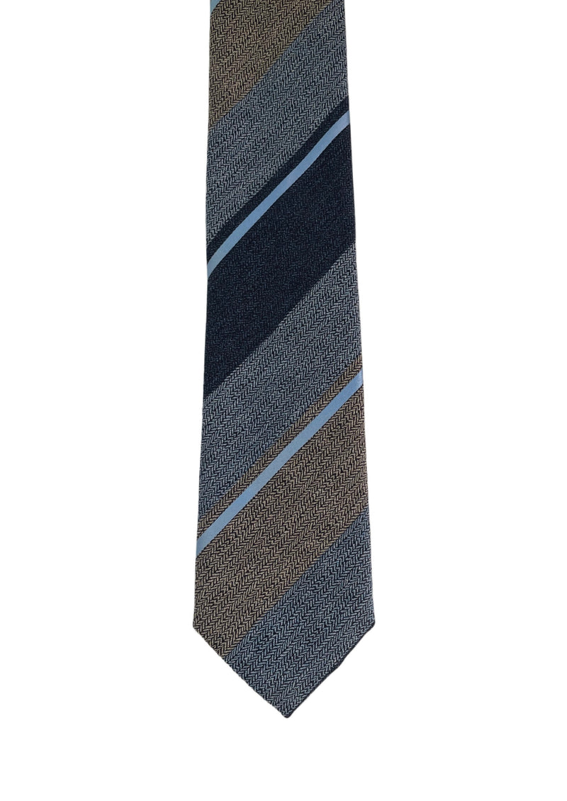 ZARA grey/navy/taupe herringbone w/ pale blue satin stripe 3" tie