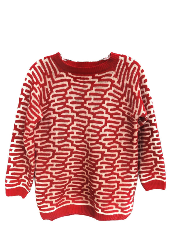 SOPHIA VINTAGE Women's white & red squiggle pullover sweater, M/L