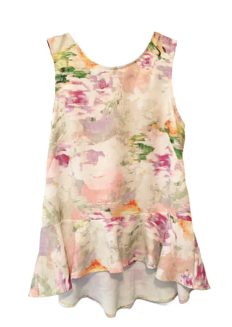H&M Women's pastel painterly print sleeveless peplum top, 4