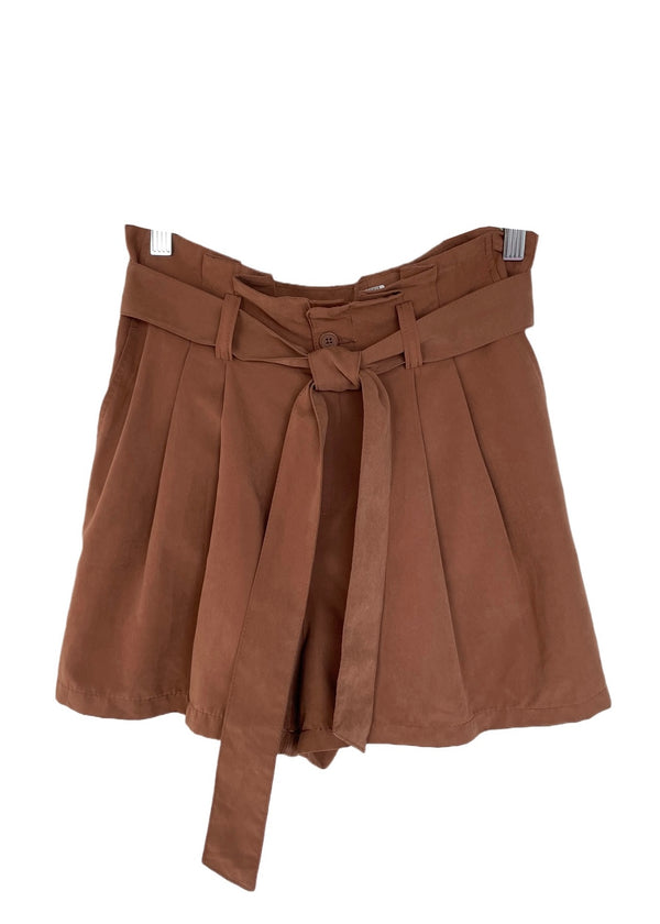 H&M Women's cognac paper bag waist self sash shorts, 8 / M