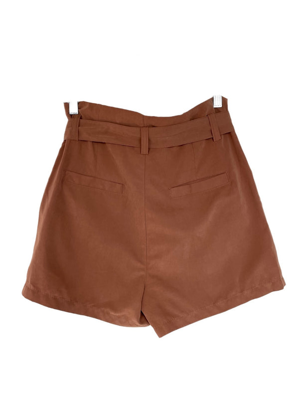 H&M Women's cognac paper bag waist self sash shorts, 8 / M