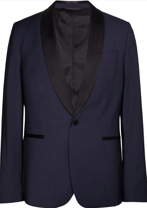 J. LINDENBERG Mens navy seersucker slim tuxedo jacket with black faille shawl collar, 38R