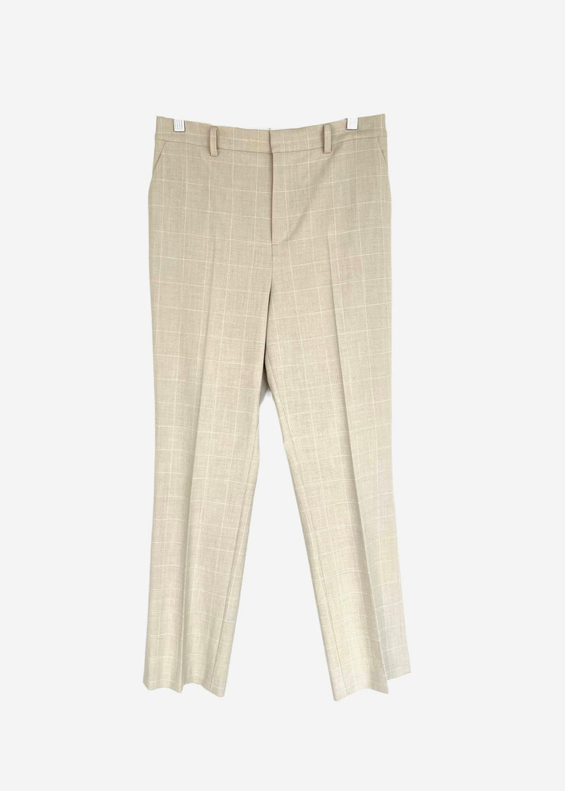 UNIQLO Women's beige & white windowpane straight leg ankle dress pants, M