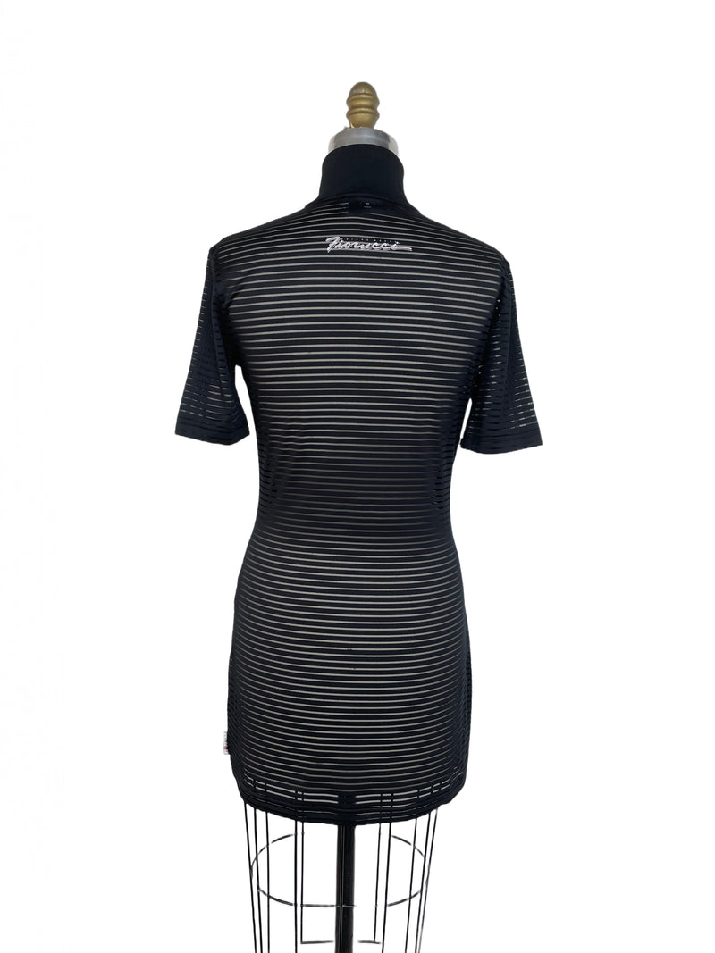 ADIDAS X FIORUCCI Women's black & white sheer stripe "FireBird" mini dress, S