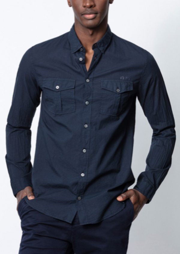 ZADIG & VOLTAIRE Mens dark blue cotton button up shirt w/ 2 chest pockets, S