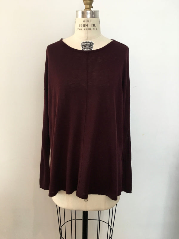 H&M Women's burgundy light weight relaxed boatneck pullover, S