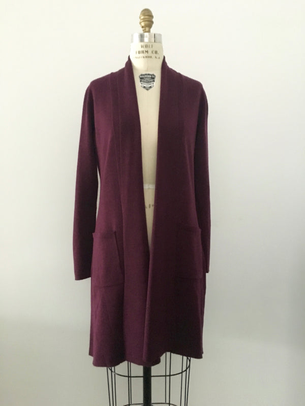 TAHARI Women's burgundy long open cardigan, S