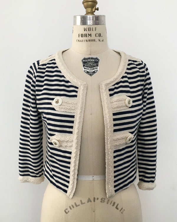 MANGO Women's navy & cream stripe cropped sailor cardigan, XS