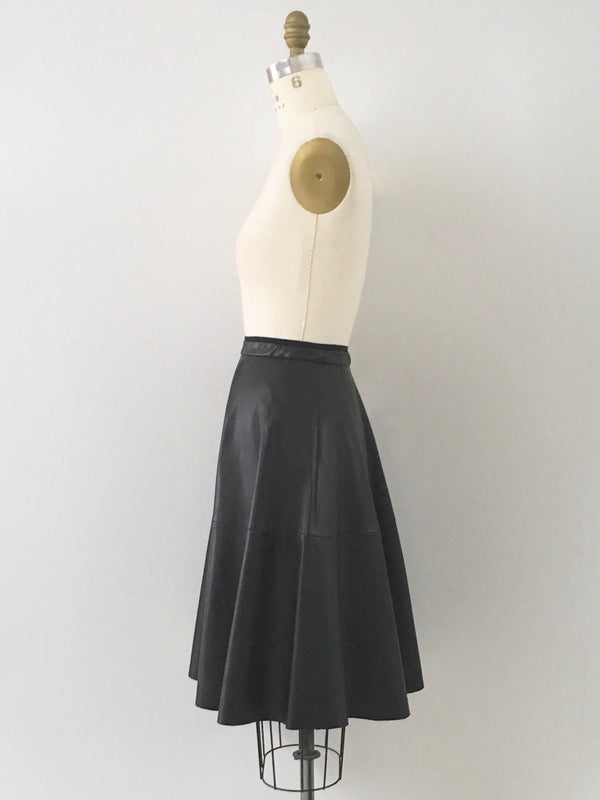 ZARA Women's black vegan leather midi circle skirt 24" long, S