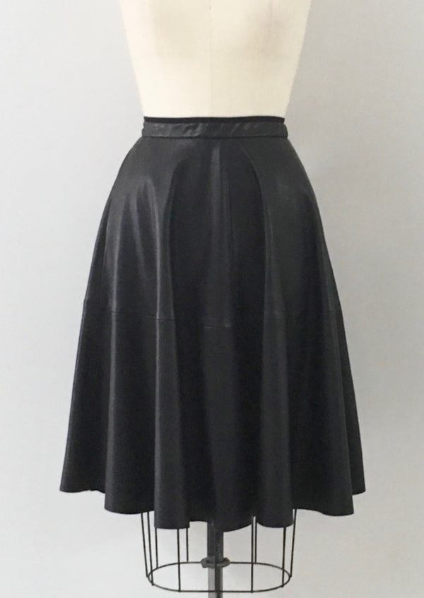 ZARA Women's black vegan leather midi circle skirt 24" long, S