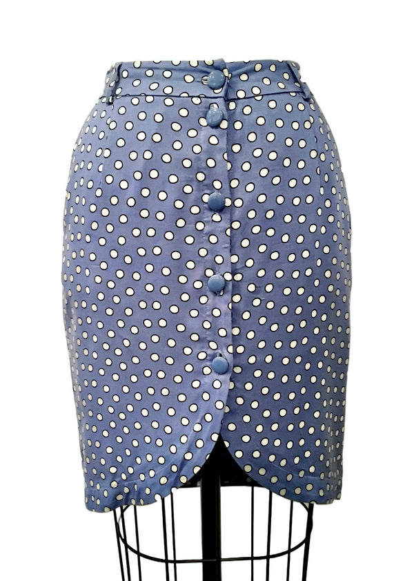 H&M Women's blue polka dot button front tulip skirt w/ belt loops, 6