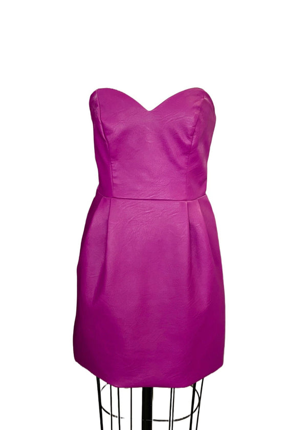 TOPSHOP Women's magenta faux leather strapless mini dress w/ sweetheart neckline, 6, 6