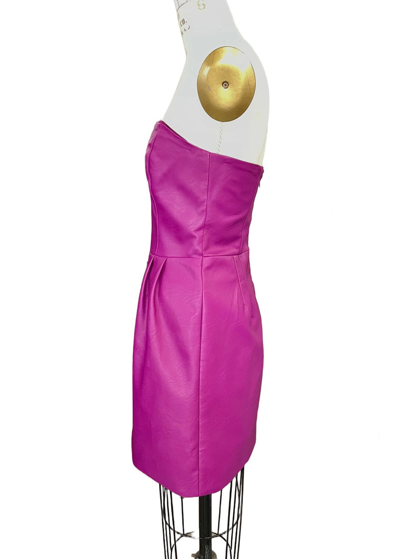 TOPSHOP Women's magenta faux leather strapless mini dress w/ sweetheart neckline, 6, 6