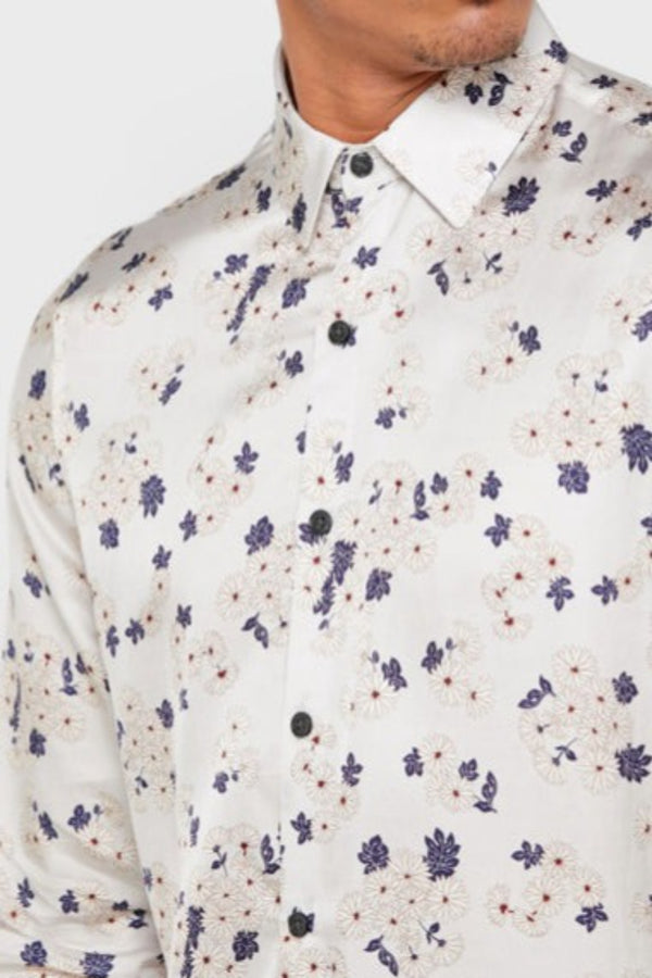TOPMAN PREMIUM Mens grey floral viscose blend print shirt, L