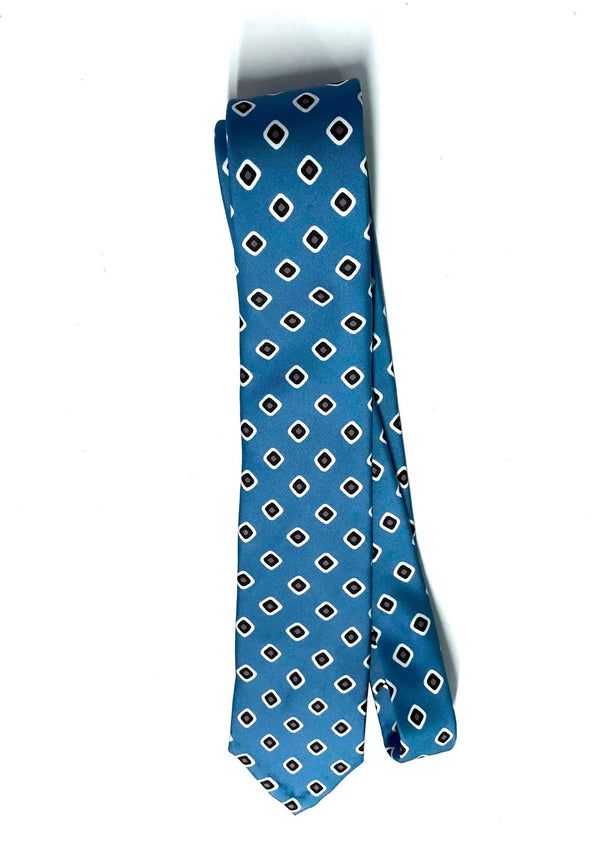SUIT SUPPLY powder blue/white/brown geo-print silk tie
