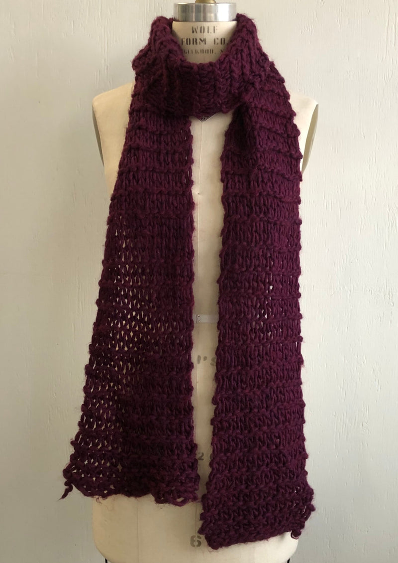 GEORGE burgundy acrylic hand knit scarf 6" wide approx 87" long