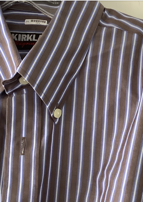 KIRKLAND Mens brown stripe button down dress shirt, 16/33
