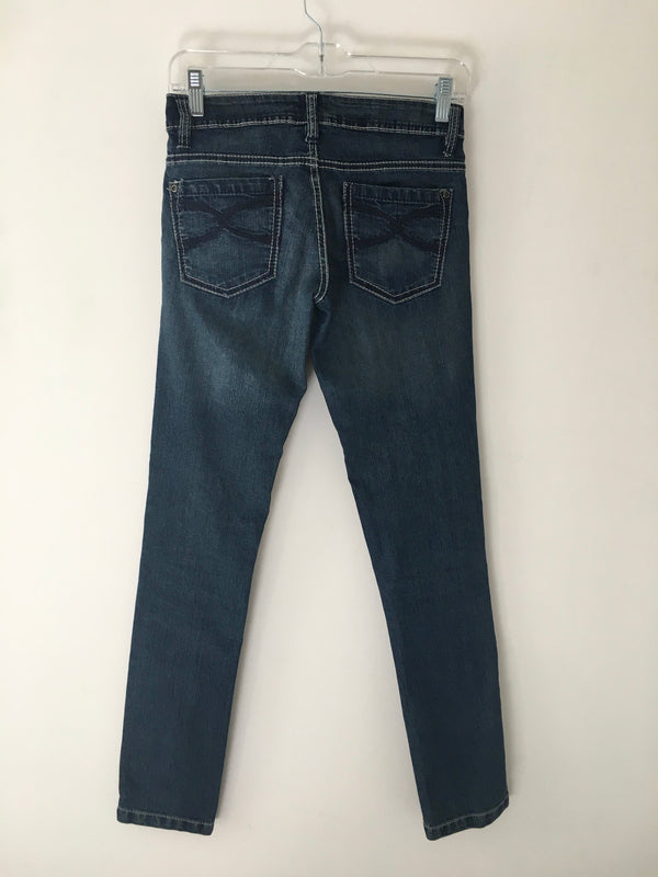 MAX RAVE LOLA Women's low-rise 5 pocket dark distressed wash straight-leg jeans