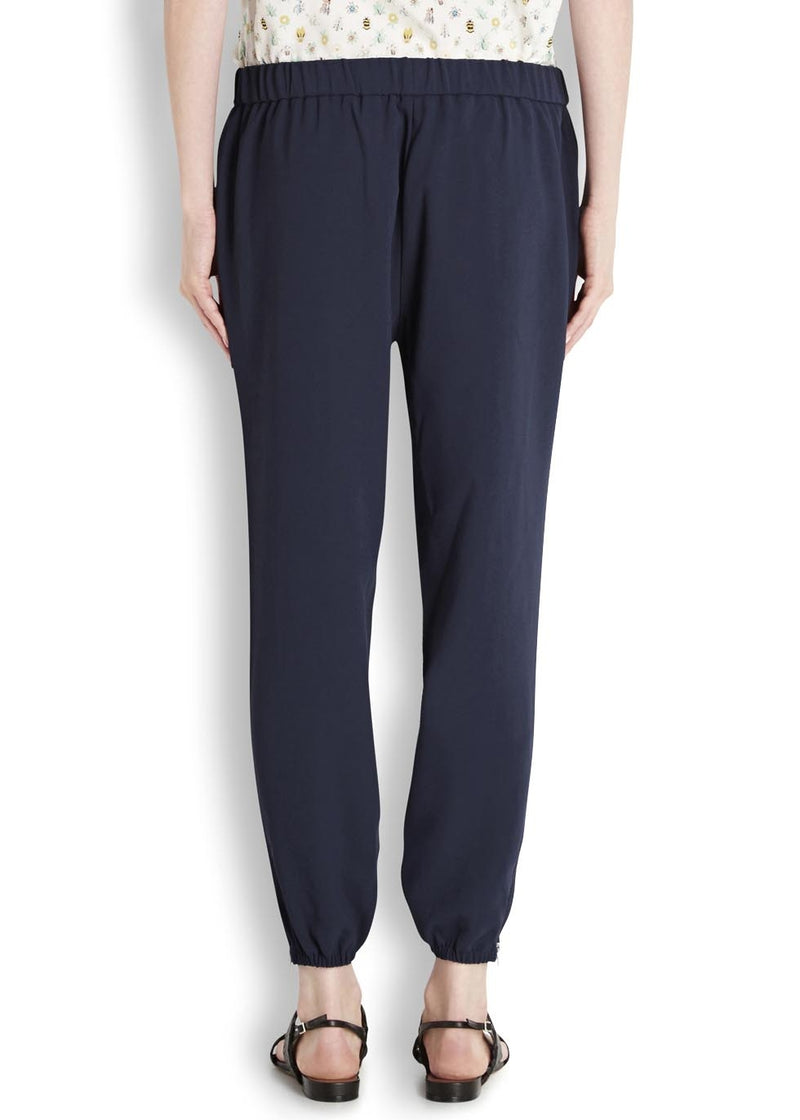 JOIE Women's navy crepe "Charlet C Pant" w/ elastic gathered waist & gathered zip cuffs, XS