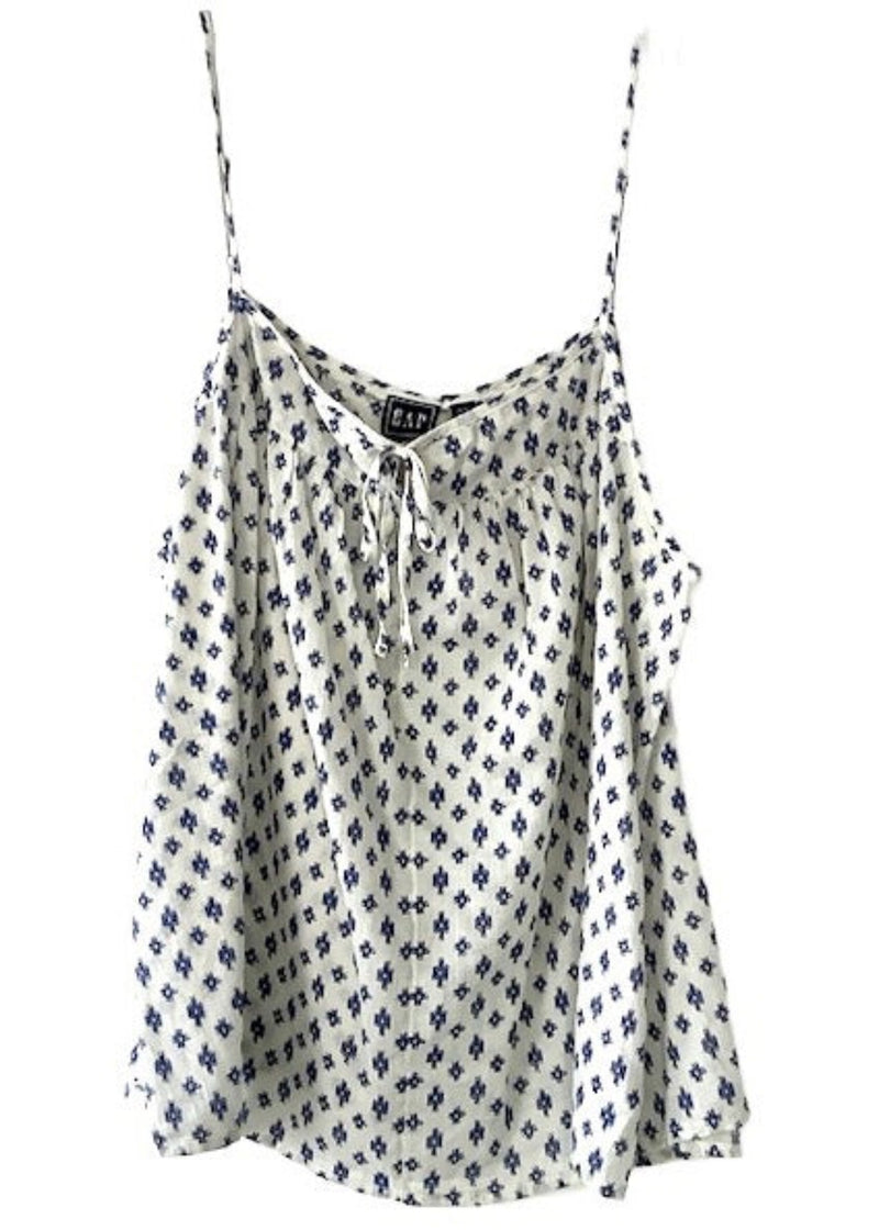 GAP Women’s cream/blue Ikat top strappy cotton bow at yoke, XL