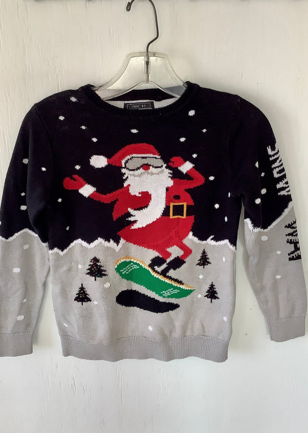 NEXT.82 Boys black/grey crewneck Santa snowboarding sweater, 9