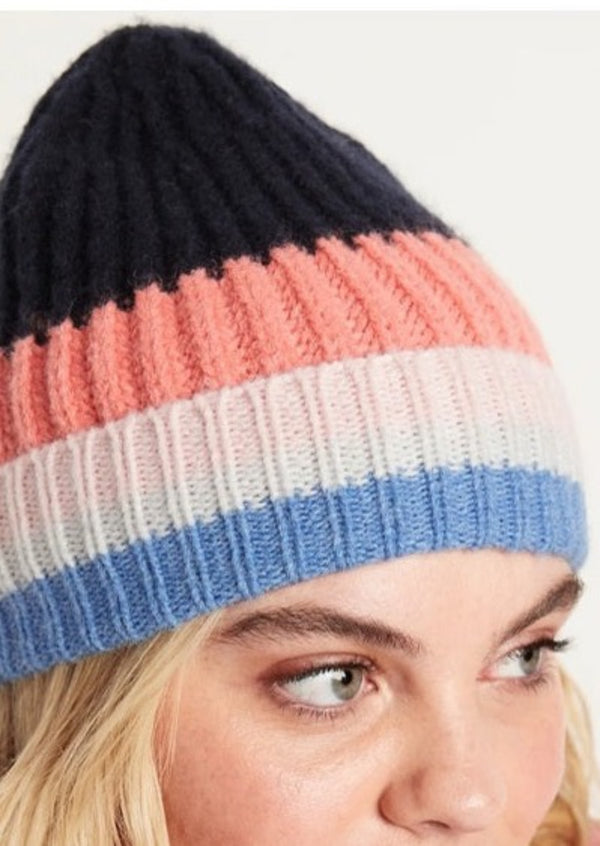 OLD NAVY Women's navy/coral/pink/blue toque colour block rib knit