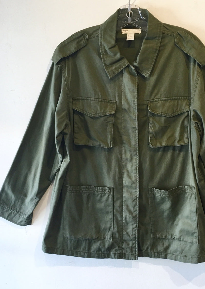 H&M Women's olive cotton twill cargo jacket w/ epaulettes, S