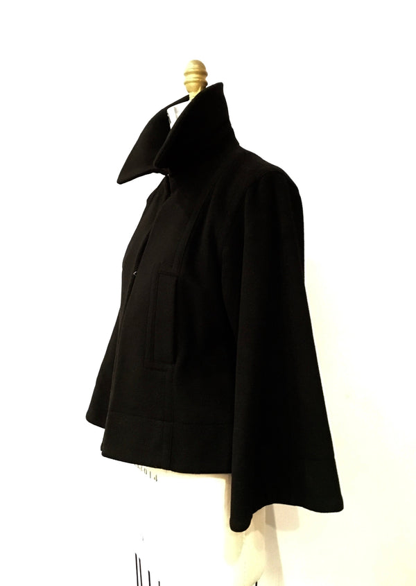 JOE FRESH Women's black melton cropped trapeze wool coat, M