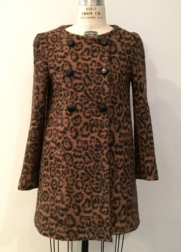 ZARA Women's brown leopard print double breasted 3/4 length coat, S