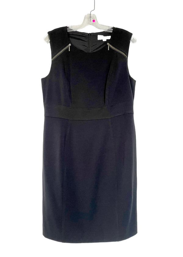 CLEO Women's black twill sleeveless shealth dress w/ zip details, 14P