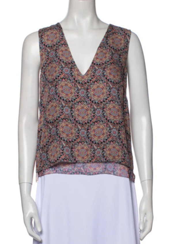 INTERMIX Women's multicolour silk kaleidoscope print v-neck crop top, S