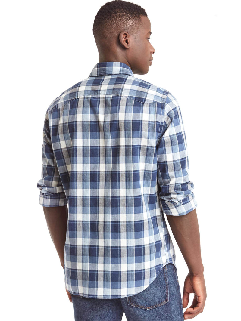 GAP Mens blue plaid slim western style shirt, M