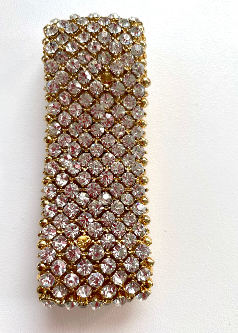 BRACELET gold with clear rhinestone 1.25" wide stretch bracelet, NS