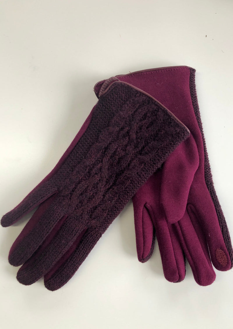 JOE FRESH Women's burgundy cable wool gloves w/ top fleece palm "Touch Screen", L/XL