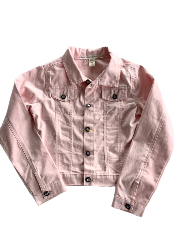 ONE STEP UP Girl's baby pink twill jean-style jacket w/ rhinestone buttons, M 10/12
