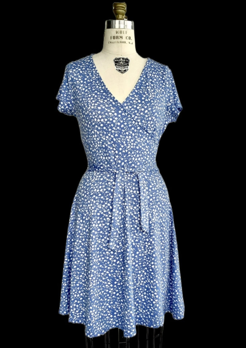 REBEL SUGAR Girls's blue w/ white floral print jersey faux wrap, XL