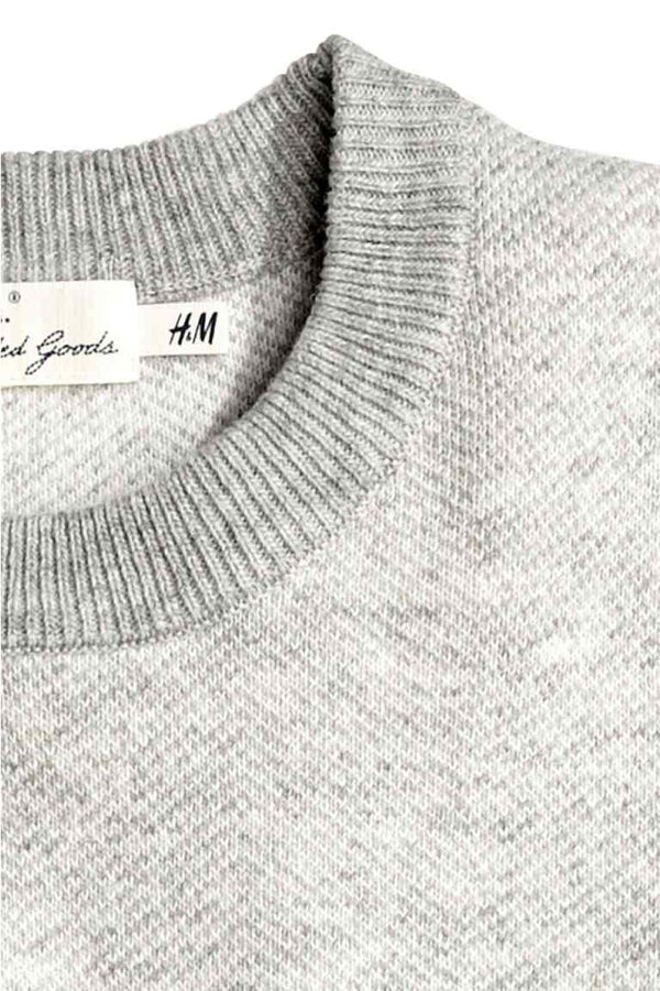 H&M Mens light grey marl wool blend pullover rib cuff & hem, M