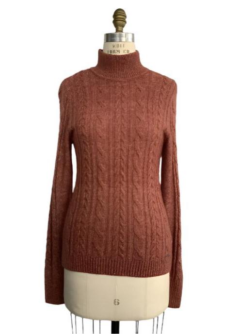 ABERCROMBIE & FITCH Women's rust cable knit mock neck sweater, M