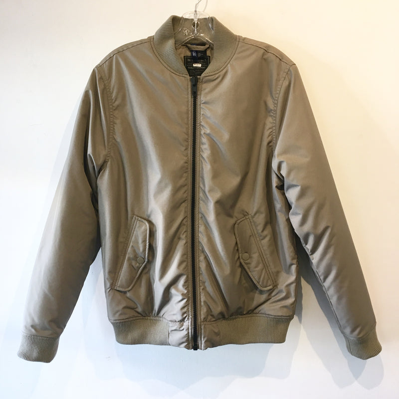 H&M Mens taupe lightly padded nylon bomber jacket, M