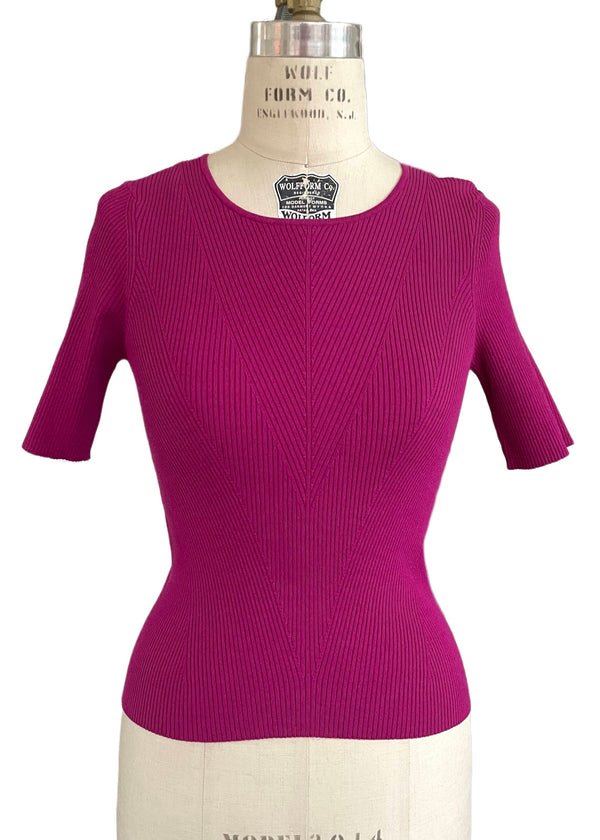 SIMONS VISION Women’s dark pink short sleeve rib knit top, S