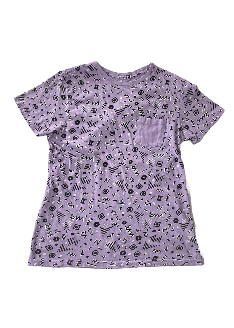 VINTAGE Mens lavender cotton 80's abstract pattern short sleeve crewneck pocket tee, M