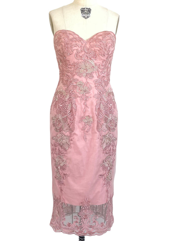 JADORE AUSTRALIA blush pink strapless embroidered & beaded midi cocktail dress, 8