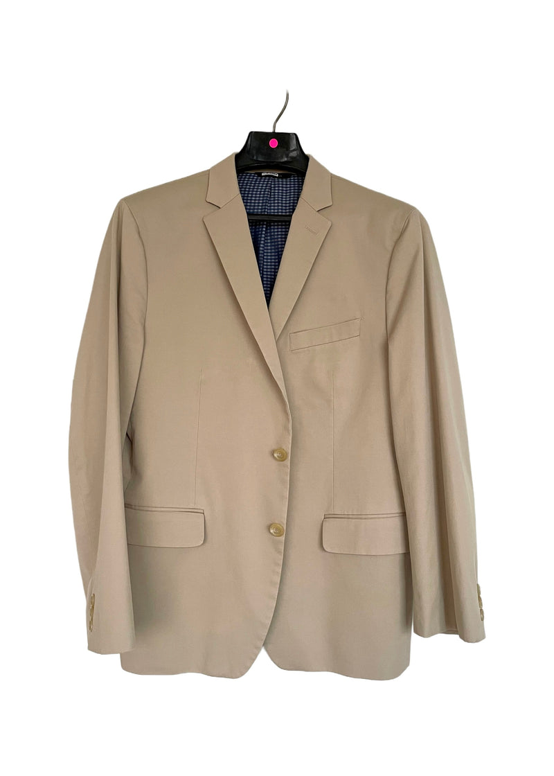BANANA REPUBLIC Mens tan cotton-blend twill blazer w/ check lining, 42 S