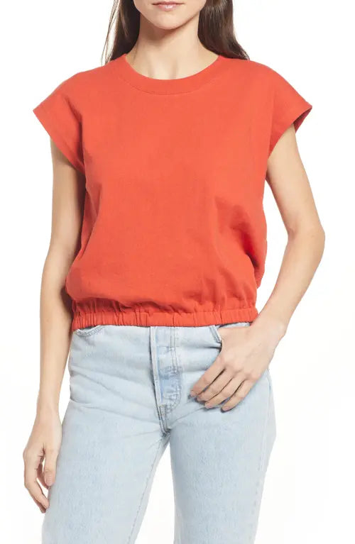 MADEWELL Women's orange cotton extended shoulder banded muscle tee  with elasticized hem, XL