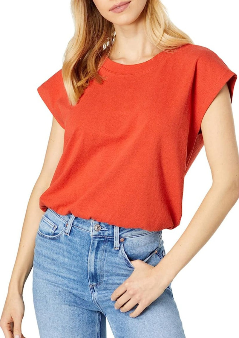 MADEWELL Women's orange cotton extended shoulder banded muscle tee  with elasticized hem, XL