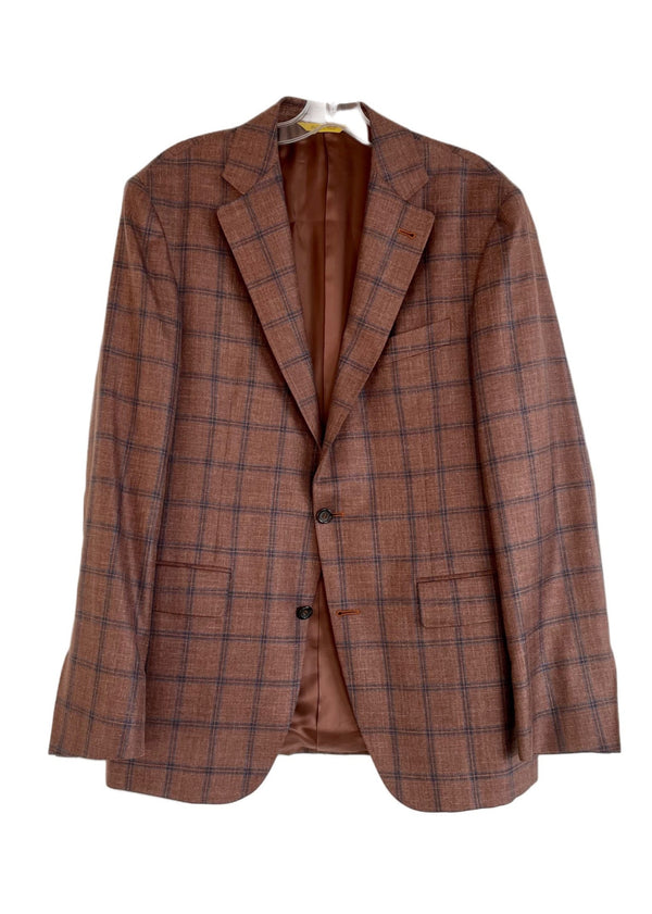 CANALI Mens brown windowpane wool-silk-linen "KEI" slim fit sports jacket, 42 R