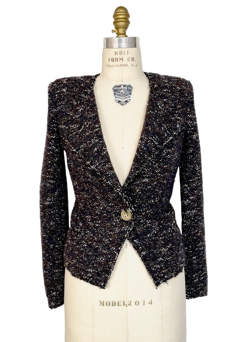 ISABEL ETOILE MARANT Woman's brown/navy/white boucle knit one button blazer, 34 / 0 US / XS