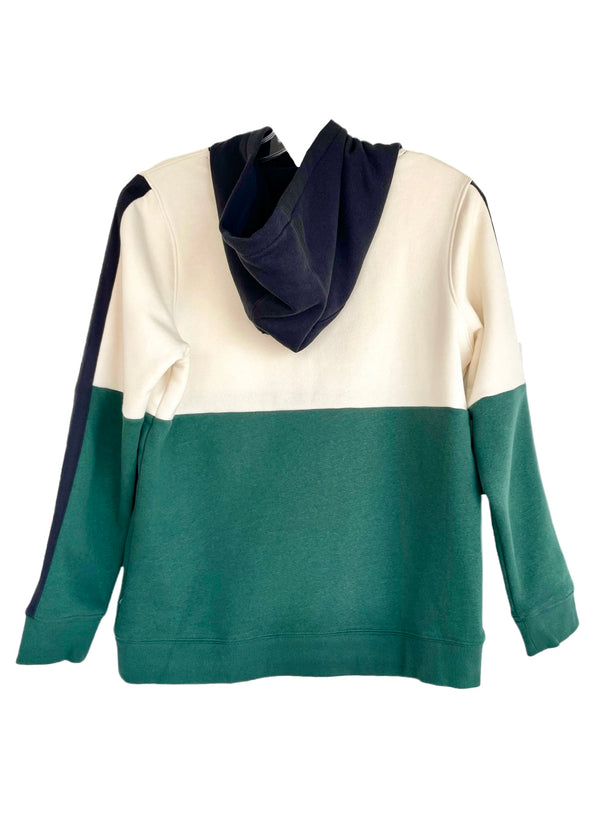 RIPSTOP Boys cream/green/navy colour block kangaroo pullover hoodie sweatshirt, XL