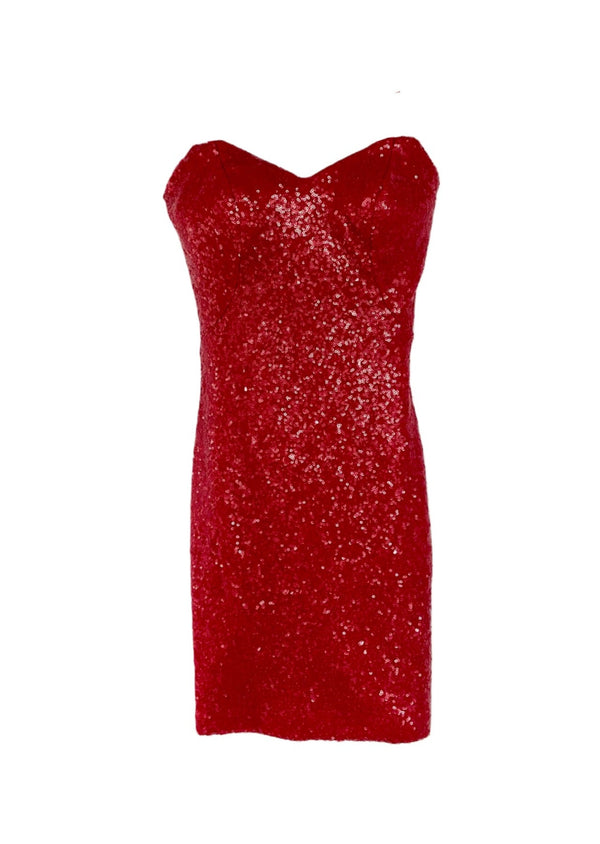 LA FEMME Women's red sequin fitted strapless dress, 00